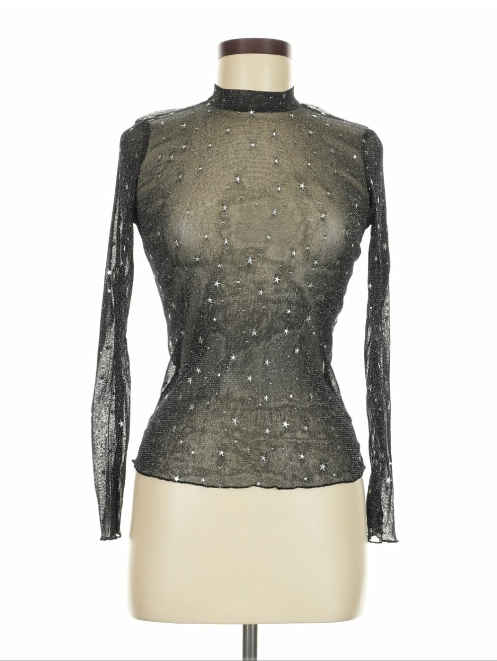 Mock Neck Sheer Star Print Long Sleeve Shirt- Size M